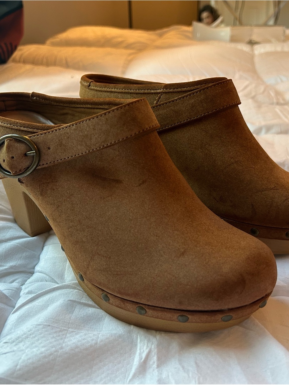 a.n.a Tan Suede Feel Clog Mules with Buckle